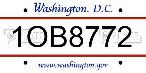 1OB8772 District Of Columbia License Plate