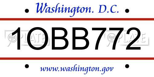 1OBB772 District Of Columbia License Plate