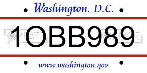 1OBB989 District Of Columbia License Plate
