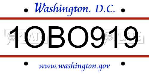 1OBO919 District Of Columbia License Plate