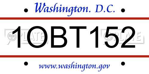 1OBT152 District Of Columbia License Plate