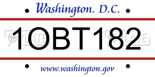 1OBT182 District Of Columbia License Plate