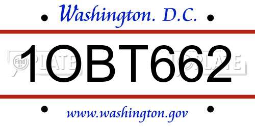 1OBT662 District Of Columbia License Plate