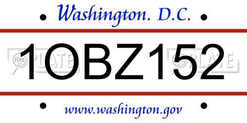 1OBZ152 District Of Columbia License Plate