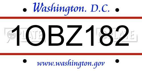 1OBZ182 District Of Columbia License Plate