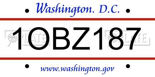 1OBZ187 District Of Columbia License Plate