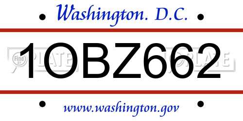 1OBZ662 District Of Columbia License Plate