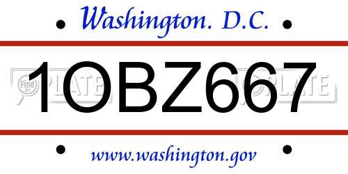 1OBZ667 District Of Columbia License Plate