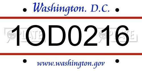 1OD0216 District Of Columbia License Plate