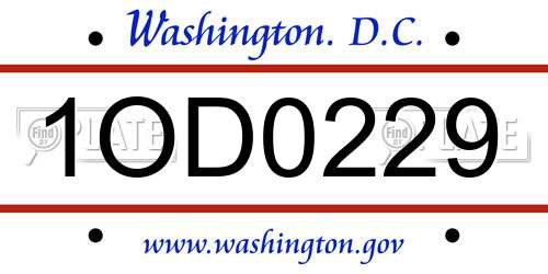 1OD0229 District Of Columbia License Plate