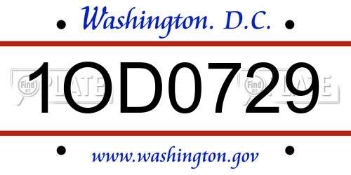 1OD0729 District Of Columbia License Plate