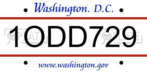 1ODD729 District Of Columbia License Plate