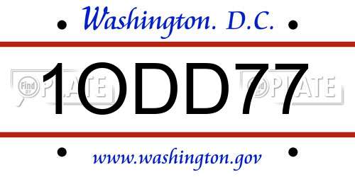 1ODD77 District Of Columbia License Plate