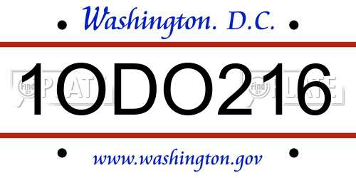 1ODO216 District Of Columbia License Plate