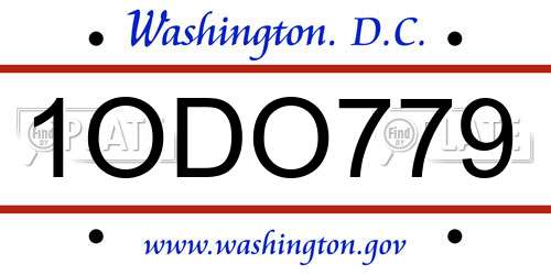 1ODO779 District Of Columbia License Plate