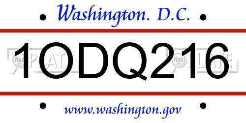 1ODQ216 District Of Columbia License Plate