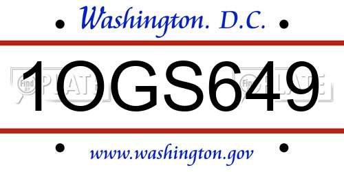 1OGS649 District Of Columbia License Plate