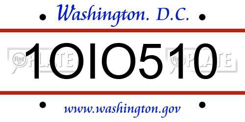 1OIO510 District Of Columbia License Plate