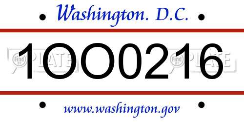 1OO0216 District Of Columbia License Plate