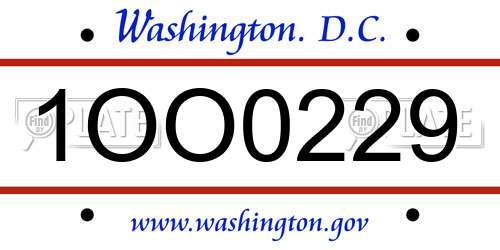 1OO0229 District Of Columbia License Plate