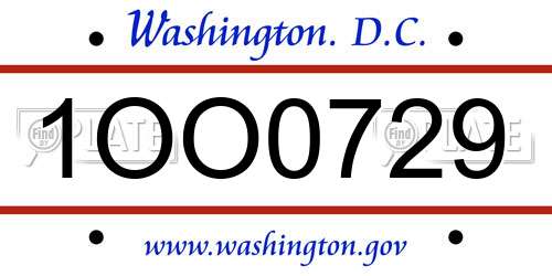 1OO0729 District Of Columbia License Plate