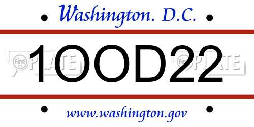 1OOD22 District Of Columbia License Plate
