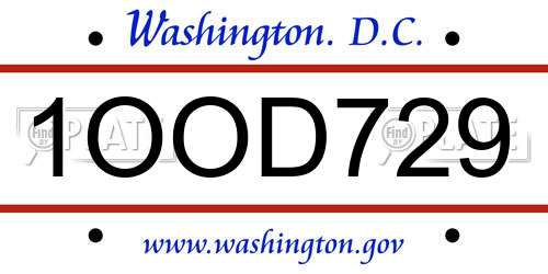 1OOD729 District Of Columbia License Plate