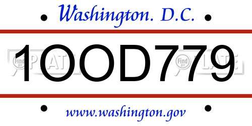 1OOD779 District Of Columbia License Plate