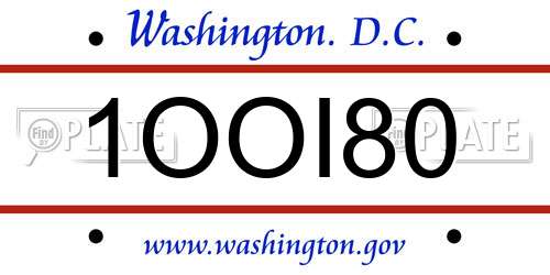 1OOI80 District Of Columbia License Plate