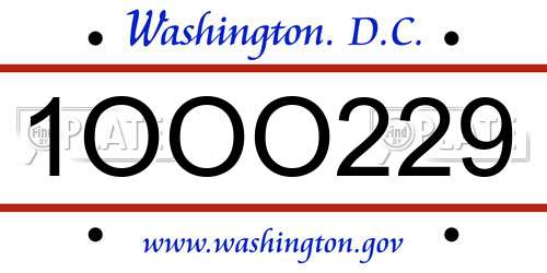 1OOO229 District Of Columbia License Plate