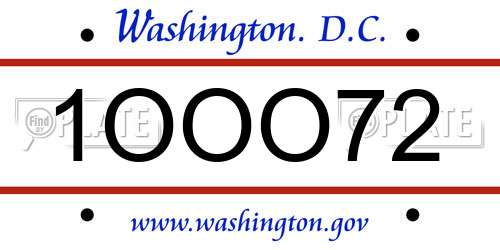 1OOO72 District Of Columbia License Plate