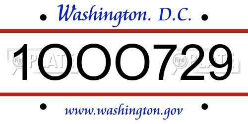 1OOO729 District Of Columbia License Plate