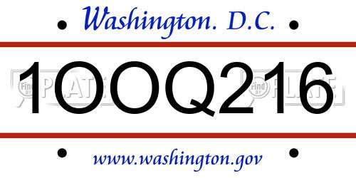 1OOQ216 District Of Columbia License Plate