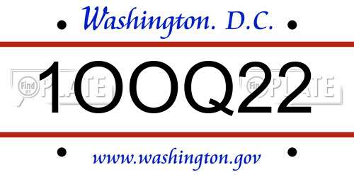 1OOQ22 District Of Columbia License Plate