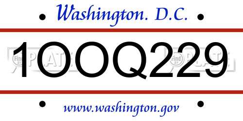 1OOQ229 District Of Columbia License Plate
