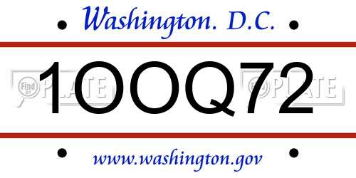 1OOQ72 District Of Columbia License Plate