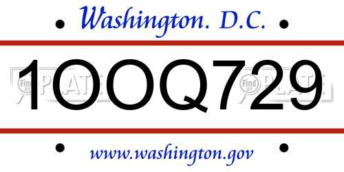 1OOQ729 District Of Columbia License Plate