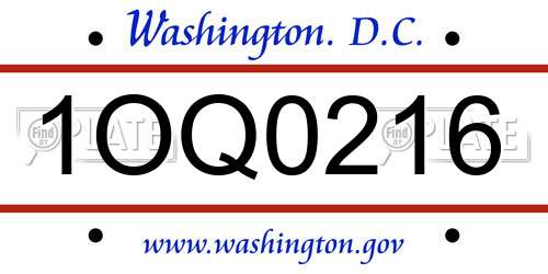 1OQ0216 District Of Columbia License Plate