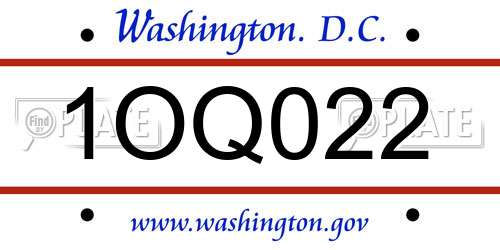 1OQ022 District Of Columbia License Plate