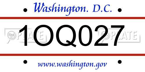 1OQ027 District Of Columbia License Plate