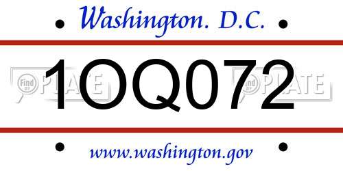 1OQ072 District Of Columbia License Plate