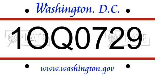 1OQ0729 District Of Columbia License Plate