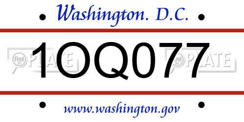 1OQ077 District Of Columbia License Plate