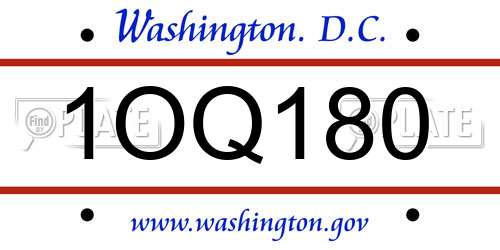 1OQ180 District Of Columbia License Plate
