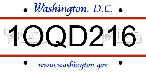 1OQD216 District Of Columbia License Plate