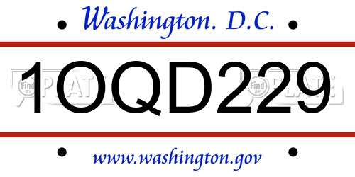 1OQD229 District Of Columbia License Plate