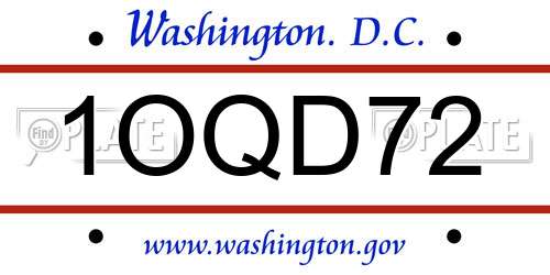 1OQD72 District Of Columbia License Plate