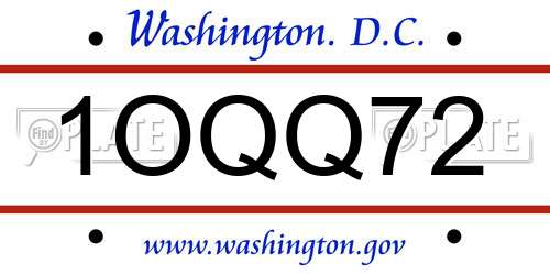 1OQQ72 District Of Columbia License Plate