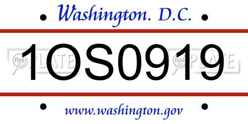 1OS0919 District Of Columbia License Plate