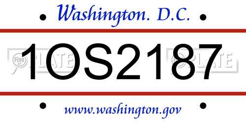 1OS2187 District Of Columbia License Plate